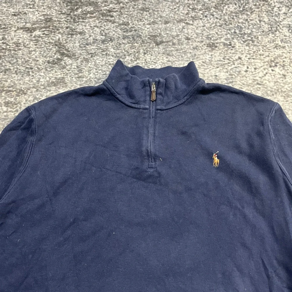 Polo‎ Ralph Lauren 1/4 Zip Sweater Long Sleeve Mens XL  Navy Blue Small Pon